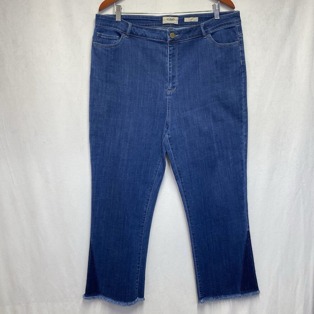 LOGO Lori Goldstein Regular Crop Straight Leg Jeans Women Size 18W Deep Indigo
